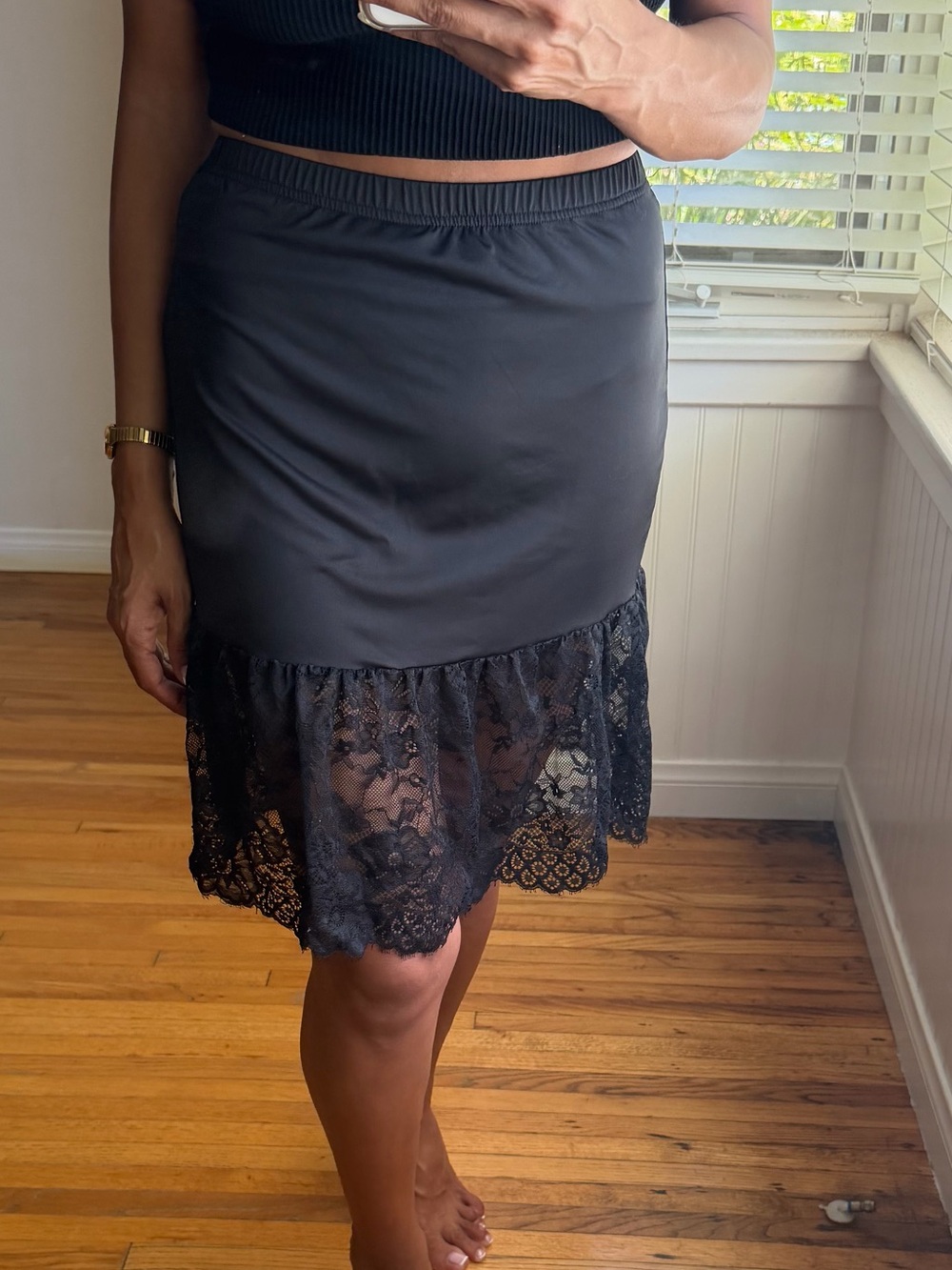 Black Lace-Hem Women's Skirt